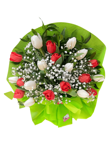 Bouquet di Tulipani Bianchi e Rossi