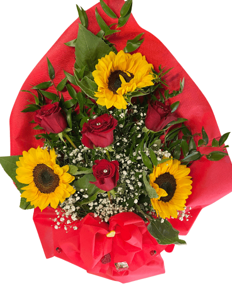 Mazzo Girasoli e Rose Rosse 