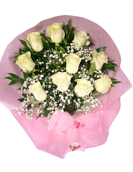 Mazzo 10 Roselline corte Bianche