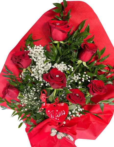 Mazzo di 7 Rose Rosse SENZA cuoricino Ti Amo