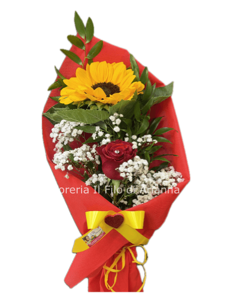 Mazzo di Fiori con Girasole e Rosa Rossa